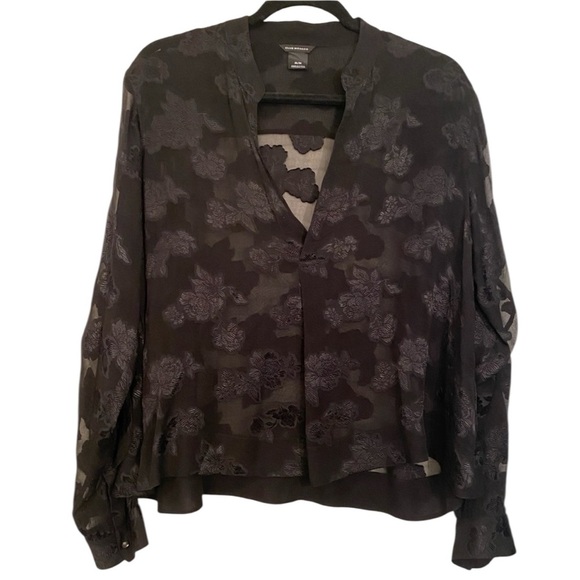 Club Monaco Black Floral Women's Top Silk - Picture 1 of 5